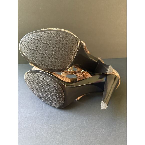 MICHAEL KORS Berkley T-Strap Sandal SIZE 9.5 Leather Cinder Snake Heel Zip Shoe - Picture 6 of 9